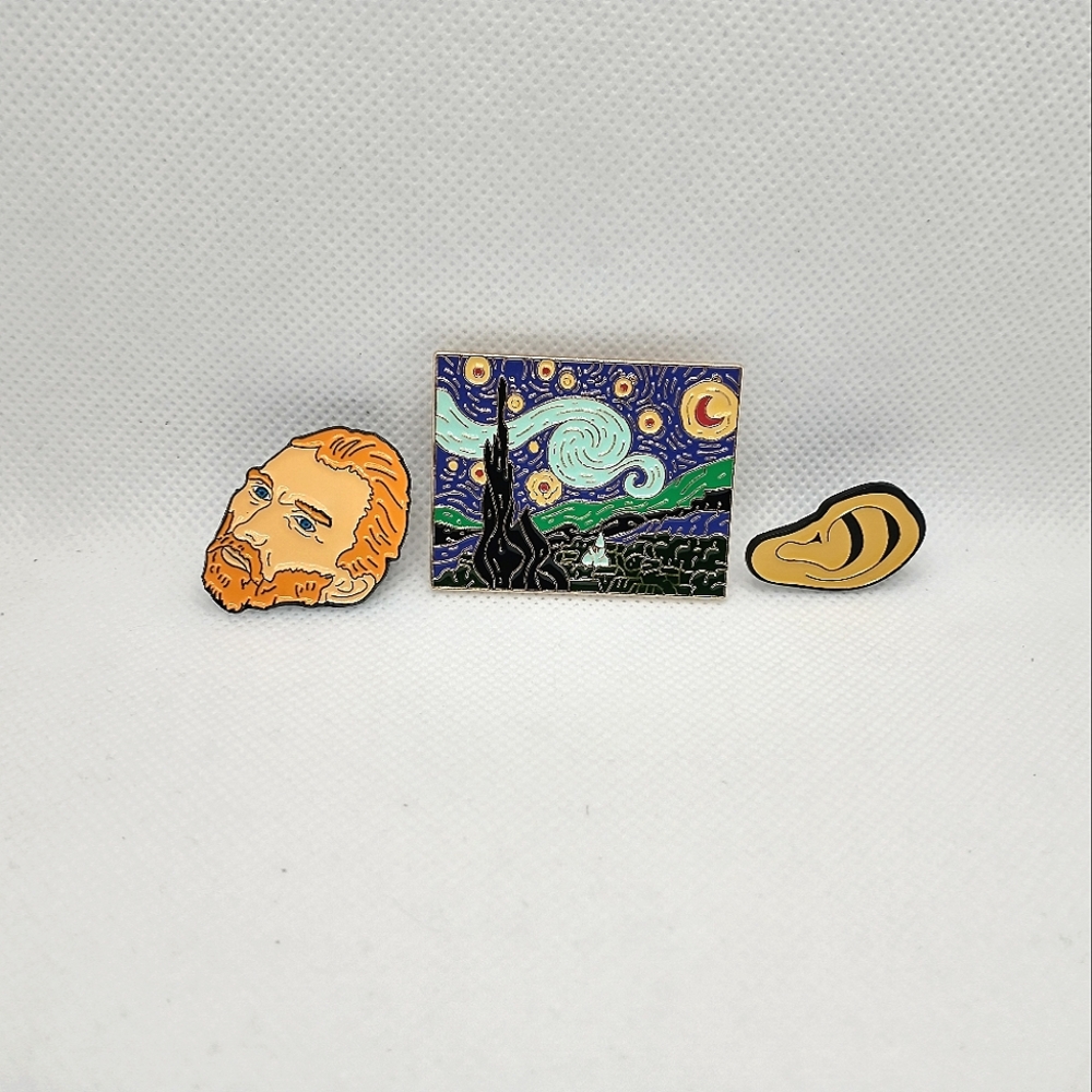 Van Gogh Starry Night and Self Portrait 3-Pin Pack NEW